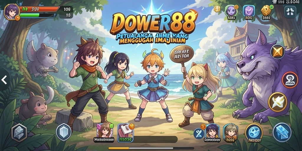 Screenshot gameplay DOWER88 menampilkan pertarungan epik antara karakter Anime.