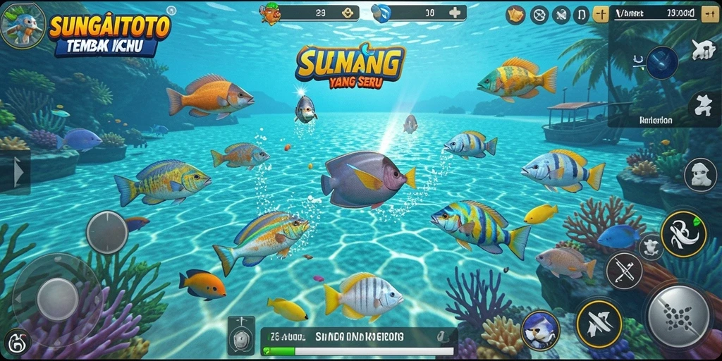 Tangkapan layar SUNGAITOTO menampilkan aksi seru dalam permainan Tembak Ikan.