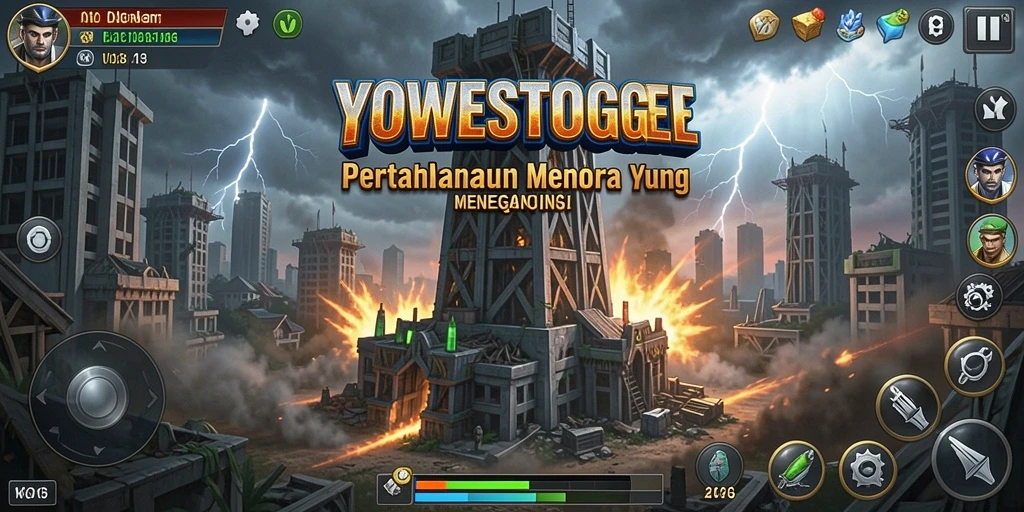 Tampilan gameplay menara pertahanan YOWESTOGEL yang sangat detail.